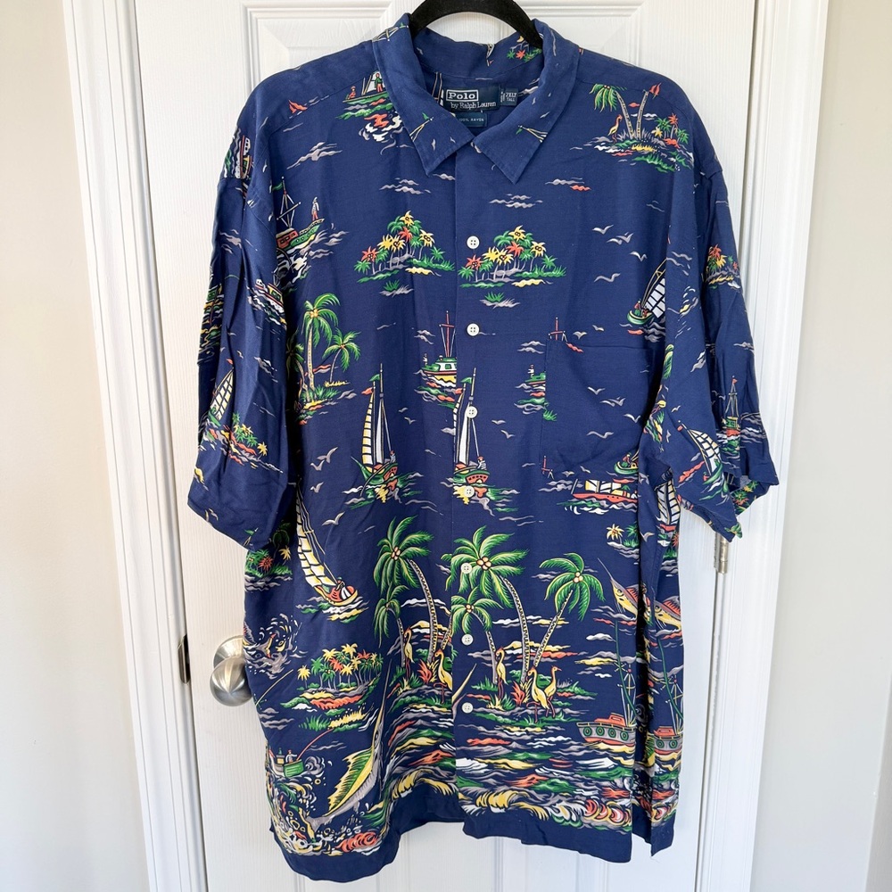 Vintage Polo Ralph Lauren Hawaiian Marlin Short Sleeve Button Down Shirt 2XLT